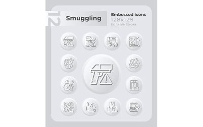 Conjunto de iconos en relieve de mercancías de contrabando