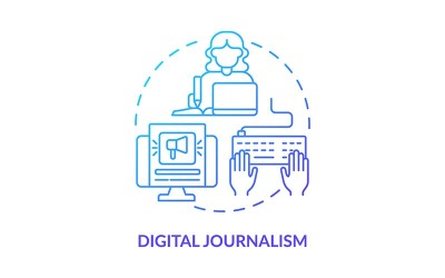 Digitális újságírás kék színátmenet koncepció ikonra