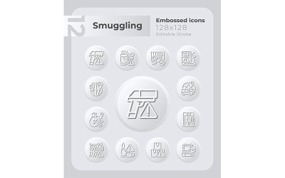 Mal kaçakçılığı Kabartmalı Icons Set