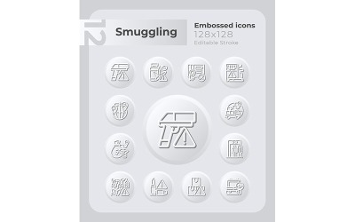 Smuggling Goods Embossed Icons Set