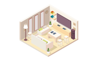 Isometrischer Illustrator des Wohnzimmers im Vektor auf einem weißen Hintergrund