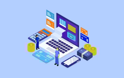 Tax payment isometric in vector on background