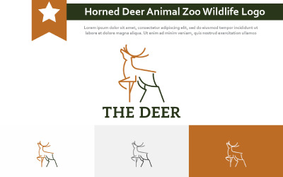 Horned Deer Animal Zoo Wildlife Monoline Logó