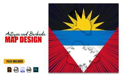 Antigua ve Barbuda Bağımsızlık Günü Haritası Tasarım İllüstrasyonu