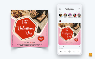 Дизайн поста в социальных сетях Instagram для вечеринки в честь Дня святого Валентина-07