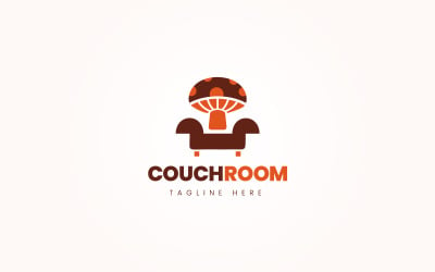 Concetto di design dell&amp;#39;icona del divano a fungo vettoriale con logo gratuito per ristorante vegetale