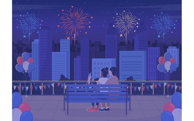 Celebration of Independence day in evening vector illustration