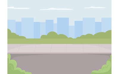 City view flat color vector illustration