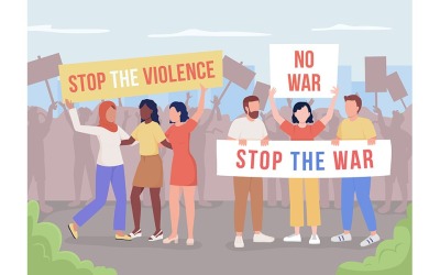 Protesta contro l&amp;#39;illustrazione vettoriale a colori piatti della guerra