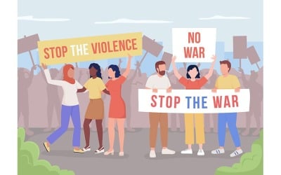 Protesting against War flat color vector illustration