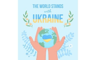 World supports Ukraine flat color vector illustration