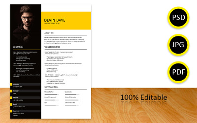 Modello di curriculum professionale giallo nero per Accounts Executive