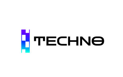 Logotipo de gradiente de tecnologia de pixel preto abstrato