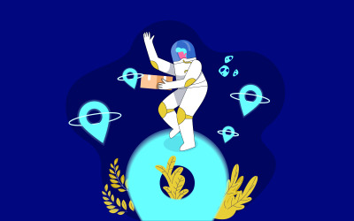 Astronaut Delivery Man Gratis Illustration Vektor, Supersnabb Delivery Man Concept