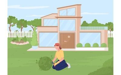 Het verzorgen van planten buiten kleur vectorillustratie
