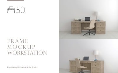 Mockup dello schermo della stazione di lavoro, set di tavoli da studio sul posto di lavoro-50