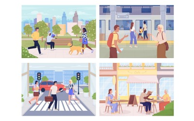 Moderní městský životní styl barevné vektorové ilustrace sada