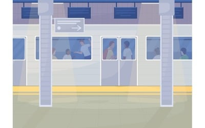 Станция метро с векторной иллюстрацией цвета электропоезда