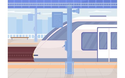 Tågstationen plattform platt färg vektorillustration