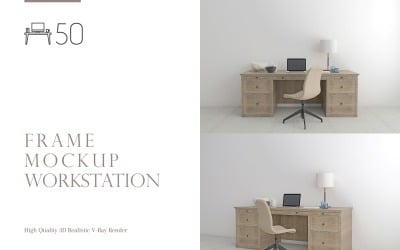 Workstation Ekran Mockup, İşyeri Çalışma Masası Set-50