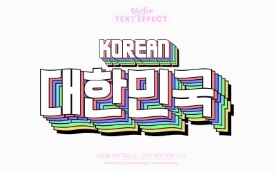 Coréen - Effet de texte modifiable, style de texte de dessin animé coloré, illustration graphique