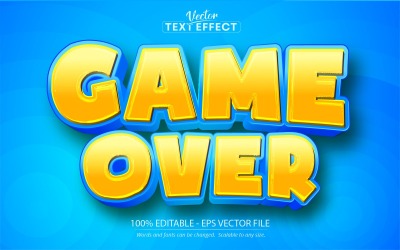 Game Over - Bearbeitbarer Texteffekt, blauer und orangefarbener Cartoon-Textstil, Grafikillustration