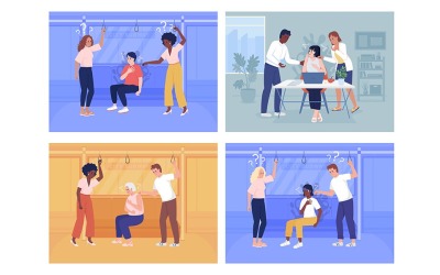 Terror aflevering op openbaar vervoer vector illustratie set