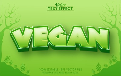 Vegan - Bearbeitbarer Texteffekt, grüner Cartoon-Textstil, Grafikillustration