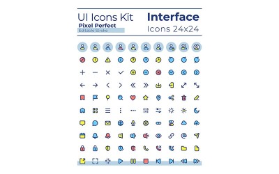 Conjunto de iconos de interfaz de usuario de color RGB perfecto de píxeles de aspecto simple y comprensible