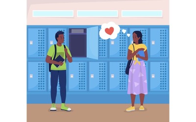 Ilustración de vector de color de amor de escuela secundaria