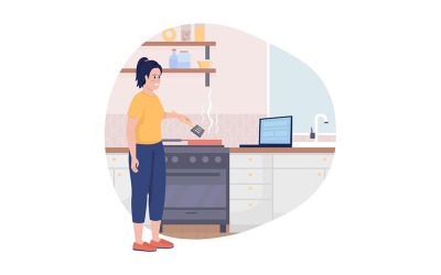 mujer, cocina, vector, aislado, ilustración
