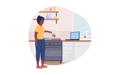 Mujer preparando comida vector ilustración aislada