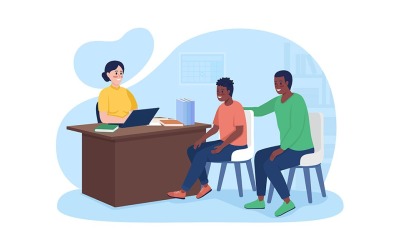 Op het kantoor van de opdrachtgever met bovenliggende vectorillustratie