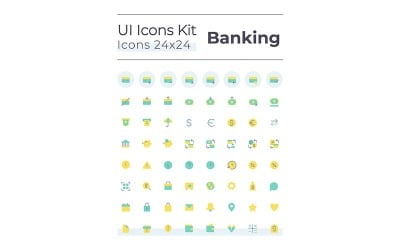 Conjunto de ícones de interface do usuário de cores planas de bancos e finanças