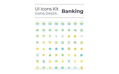 Conjunto de iconos de interfaz de usuario de color plano de banca y finanzas
