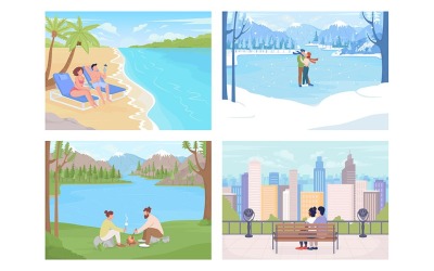Farbvektor-Illustrationsset für saisonale Urlaubsorte
