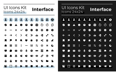 Ícones de interface do usuário de glifo minimalistas e simples definidos para o modo escuro e claro