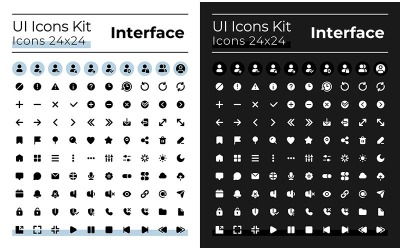 Minimalistische und einfach aussehende Glyphen-UI-Symbole für den dunklen, hellen Modus