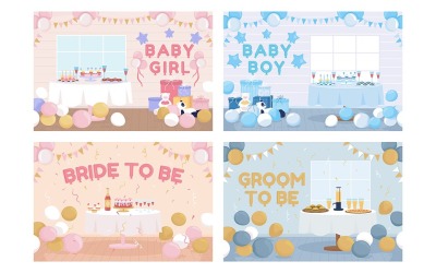 Набор цветных векторных иллюстраций для домашней вечеринки