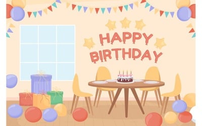 Otthoni születésnapi party lapos színes vektoros illusztráció