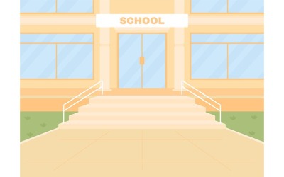 Daylight empty school entrance color vector illustration