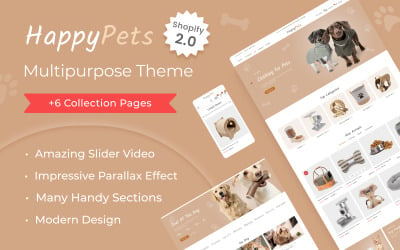 Happy Pets - Адаптивная многоцелевая тема Shopify для магазина животных