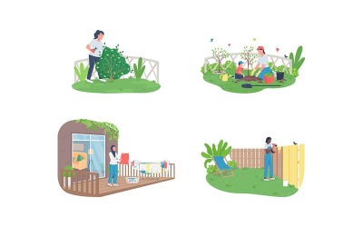 Jeu de caractères sans visage de vecteur de couleur d&amp;#39;entretien de jardin de printemps