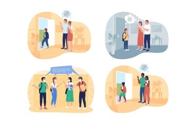 После пандемии возвращение в школу изолированный набор иллюстраций