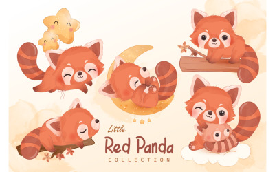 Adorable panda rojo conjunto de imágenes prediseñadas