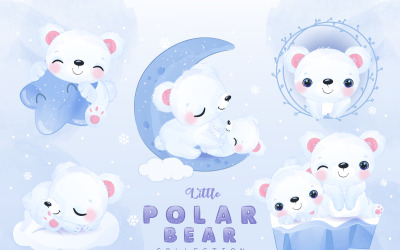 Mignon petit ours polaire Clipart Set Illustration