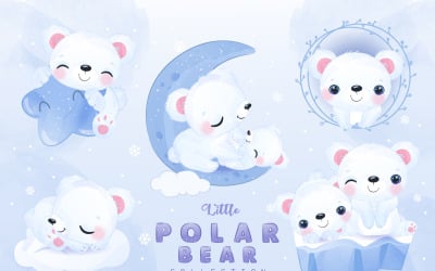 Niedliche kleine Eisbär Clipart Set Illustration