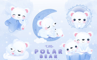 Sevimli Küçük Kutup Ayısı Clipart Kümesi Illüstrasyon