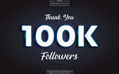 Grazie 100.000 follower Modello di stile effetto testo