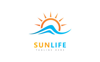 Güneş Ve Su Dalgası Vektör Logo Tasarım Şablonu V3